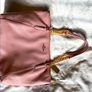 Coach pink pebble leather tote with chain strap